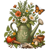 Gießkanne mit Gartenblumen