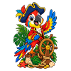 Piratenpapagei am Steuerrad