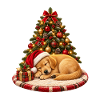 Schlafender Weihnachtshund am Baum