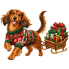 Weihnachtshund im Pullover mit Schlitten