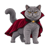 Graue Katze zeigt ihre Vampirzähne