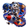 Panda Astronaut auf Weltraumrakete