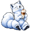 Süßer Polarfuchs mit Latte Macchiato