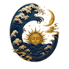 Japanische Welle mit Sonne und Mond
