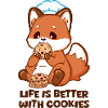 Verspielter Fuchs isst Cookies mit Kochmütze 