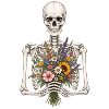 Skelett mit Blumenstrauß