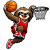 Faultier beim Basketball Slam Dunk