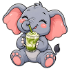 Süßer Elefant mit Matcha Latte