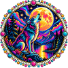 Heulender Wolf im Neon-Mondlicht