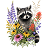 Waschbär in Blumenwiese