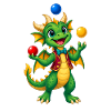 Jongliernder Drache mit bunten Kugeln