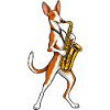 Podenco Ibicenco mit Saxophon