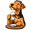 Airedale Terrier mit Latte Macchiato