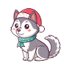 Festlicher Husky mit rotem Hut