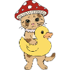 Süße Pilzkatze mit Ente