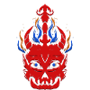 Roter Daemonenschaedel mit Flammen