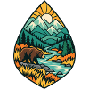 Bär in Berglandschaft am Fluss