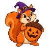 Halloween-Eichhörnchen mit Kürbis-Eichel