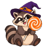 Halloween-Waschbär mit riesigem Lutscher