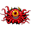 Rotes, einäugiges tentakelbewehrtes Monster