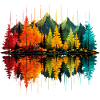 Herbstwald, Berge, See, Spiegelung, Kiefern