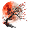 Roter Mond und Kirschbaum