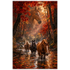 Pferde im Ahornwald am Fluss