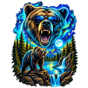 Neonbär unter blauem Mond
