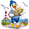 Küstenmöwe Mopsi mit Sandwich