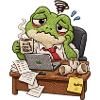 Gestresster Frosch im Büro