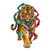 Tiger mit bunten Bändern Ornament