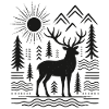 Hirsch in Kiefern-Silhouette