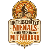 Alter Mann mit Fahrrad Retro-Badge