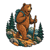Wanderbär mit Rucksack im Wald