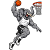 Elefant beim Basketball Slam Dunk