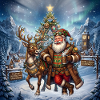 Weihnachtsmann und Rentier-Steampunk-Stil