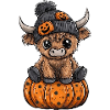 Kürbis-Kuh im Halloween-Look