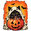 Geisterkatze Kürbisfledermäuse frohes Halloween