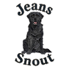 Schwarzer Labrador Retriever im Jeansflicken-Stil