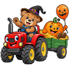 Kürbis-Traktor-Bär im Halloween-Wagen