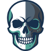 Stilisierte Totenkopfgrafik mit geteiltem Farbdesign