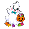 Kleiner Halloween Geist mit Kürbiskorb