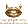 Goldene Lippen mit Teufelshörnern Zitat