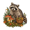 Waschbär beim Pilzsammeln