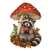 Waschbär unter Waldpilzen