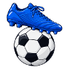 Blauer Fußballschuh und Fußball