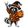 Halloween Waschbär mit Hexenhut & Kürbis