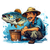 Fröhlicher Fischer und Riesenfisch
