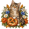 Katze mit Brezel & Alpenblumen