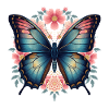 Blauer Schmetterling und Blumenblüten